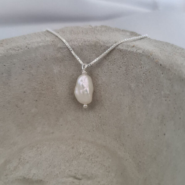 Long Pearl Sterling Silver Necklace