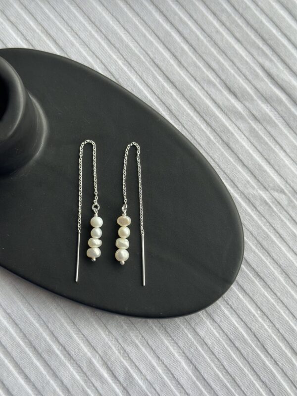 Tiny Pearl Thread Through Earrings - Image 2