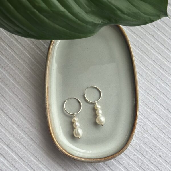 Trio Pearl Silver Hoops