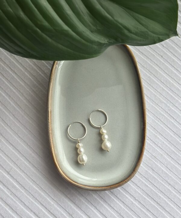 Trio Pearl Silver Hoops