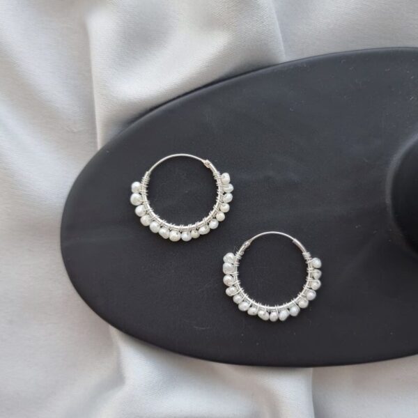 Tiny Pearl Silver Hoops