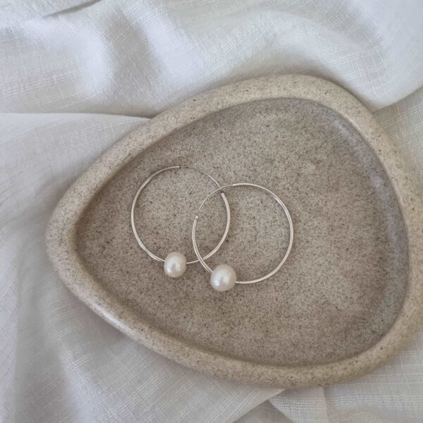 Silver Pearl Hoops