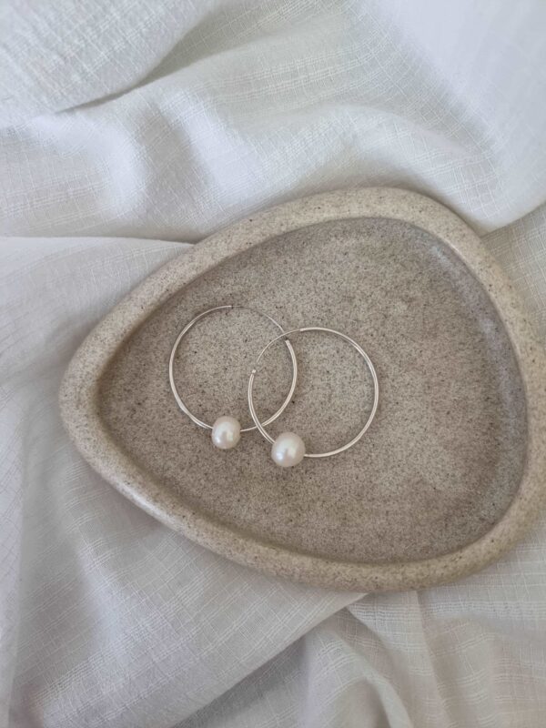 Silver Pearl Hoops