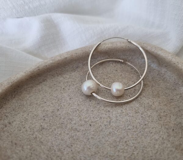 Silver Pearl Hoops - Image 2