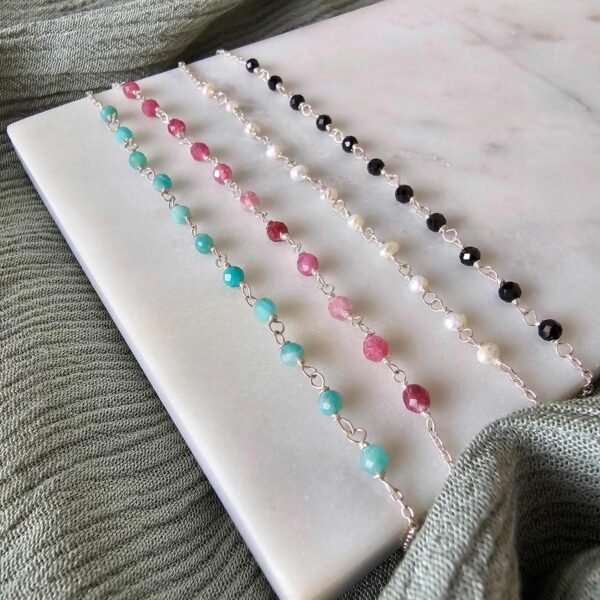 Natural Stone Silver Anklet