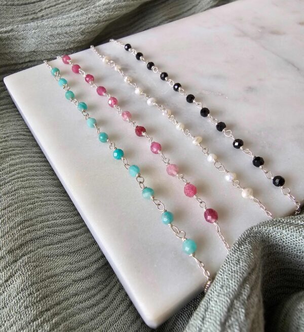 Natural Stone Silver Anklet