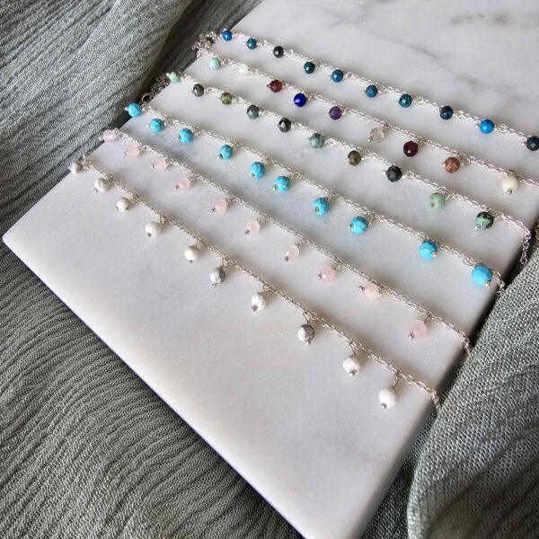Dangling Stones Silver Anklet