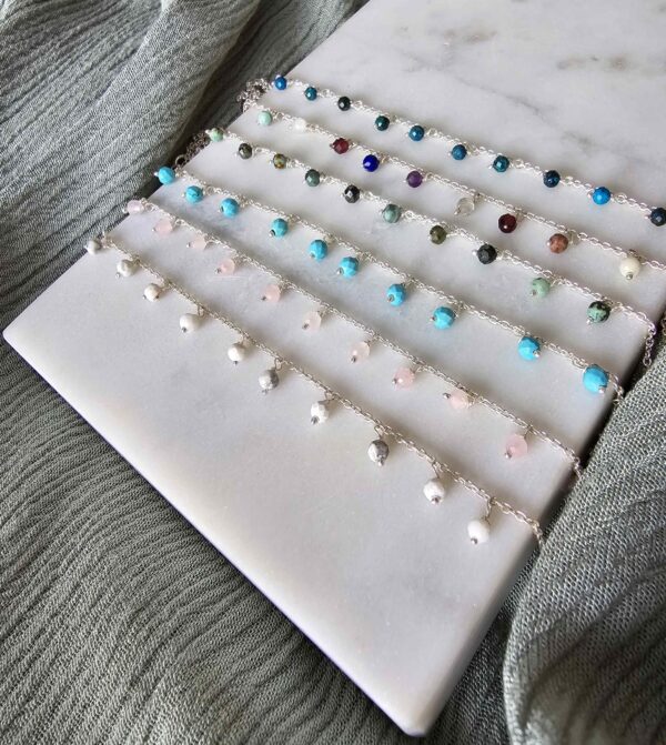 Dangling Stones Silver Anklet