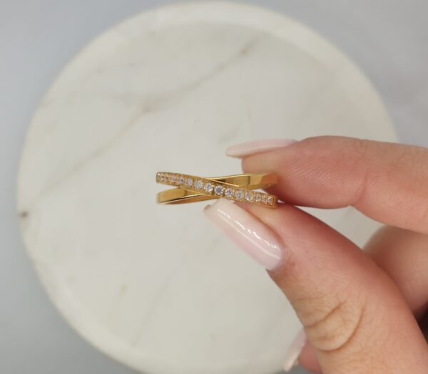 Crossed Stainless Steel Ring - Image 2