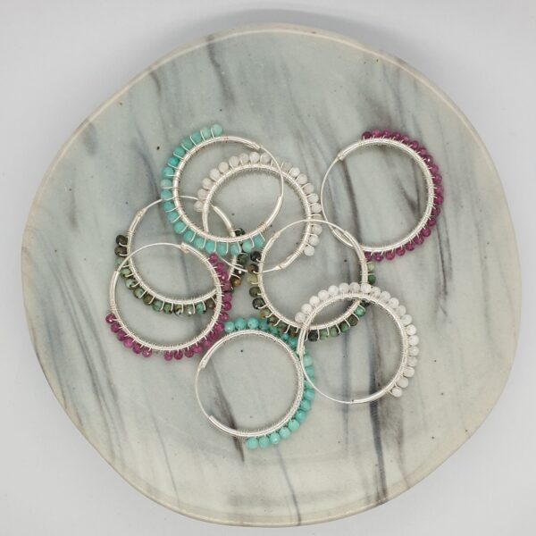 Natural Stone Silver Hoops
