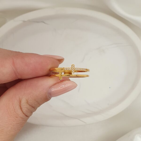 Double Cross Gold Ring
