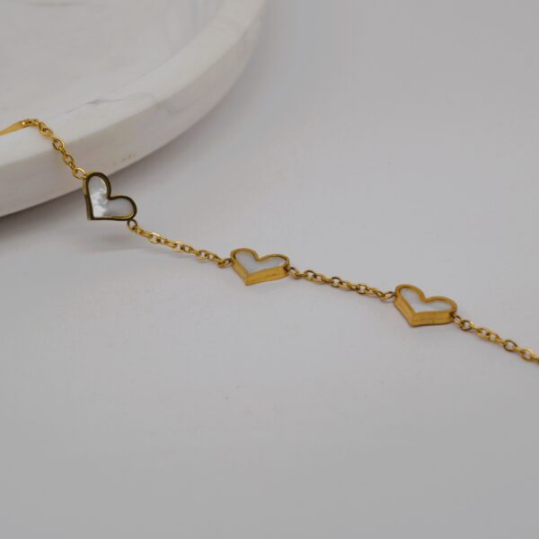 Gold With White Heart Bracelet