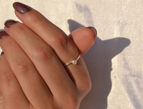 Tiny Silver Pearl Ring