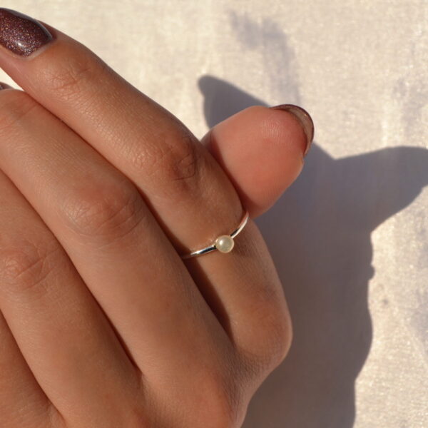 Tiny Silver Pearl Ring