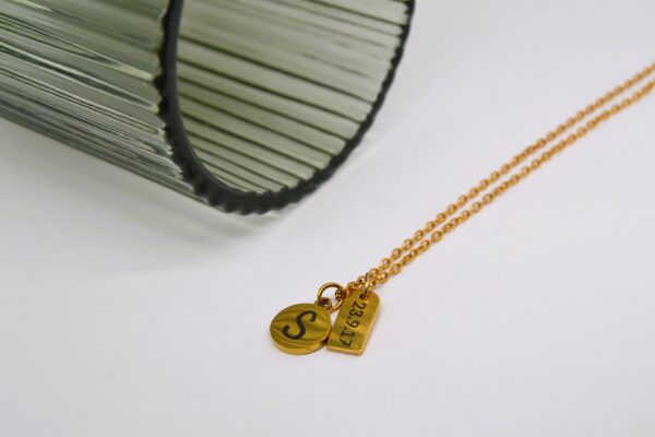 Gold Initial and Date Necklace