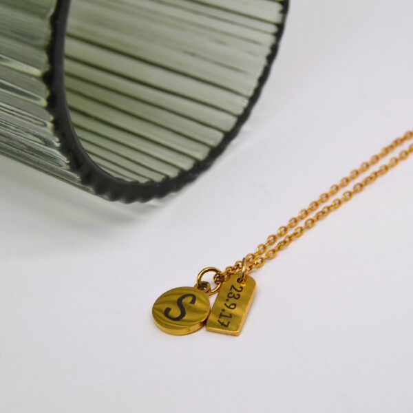Gold Initial and Date Necklace