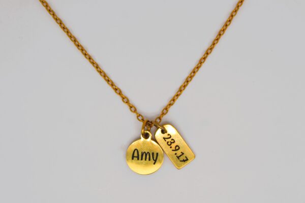 Gold Name and Date Necklace