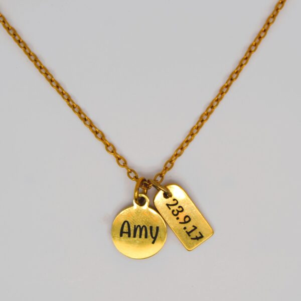 Gold Name and Date Necklace