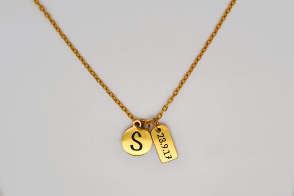 Gold Initial and Date Necklace