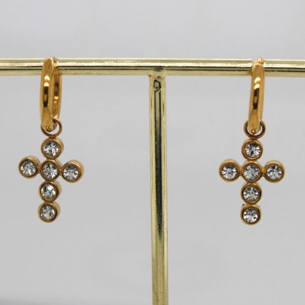 Gold Bling Cross Earrings